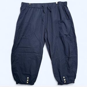 Women’s Navy Blue Cropped Harem Balloon Pants Button Cuff 3XL Loose Fit Normcore